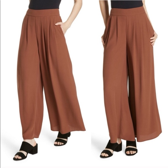 Eileen Fisher 100% Silk Georgette Crepe Brown Wide Leg Pants Women Size 10 - Picture 1 of 12